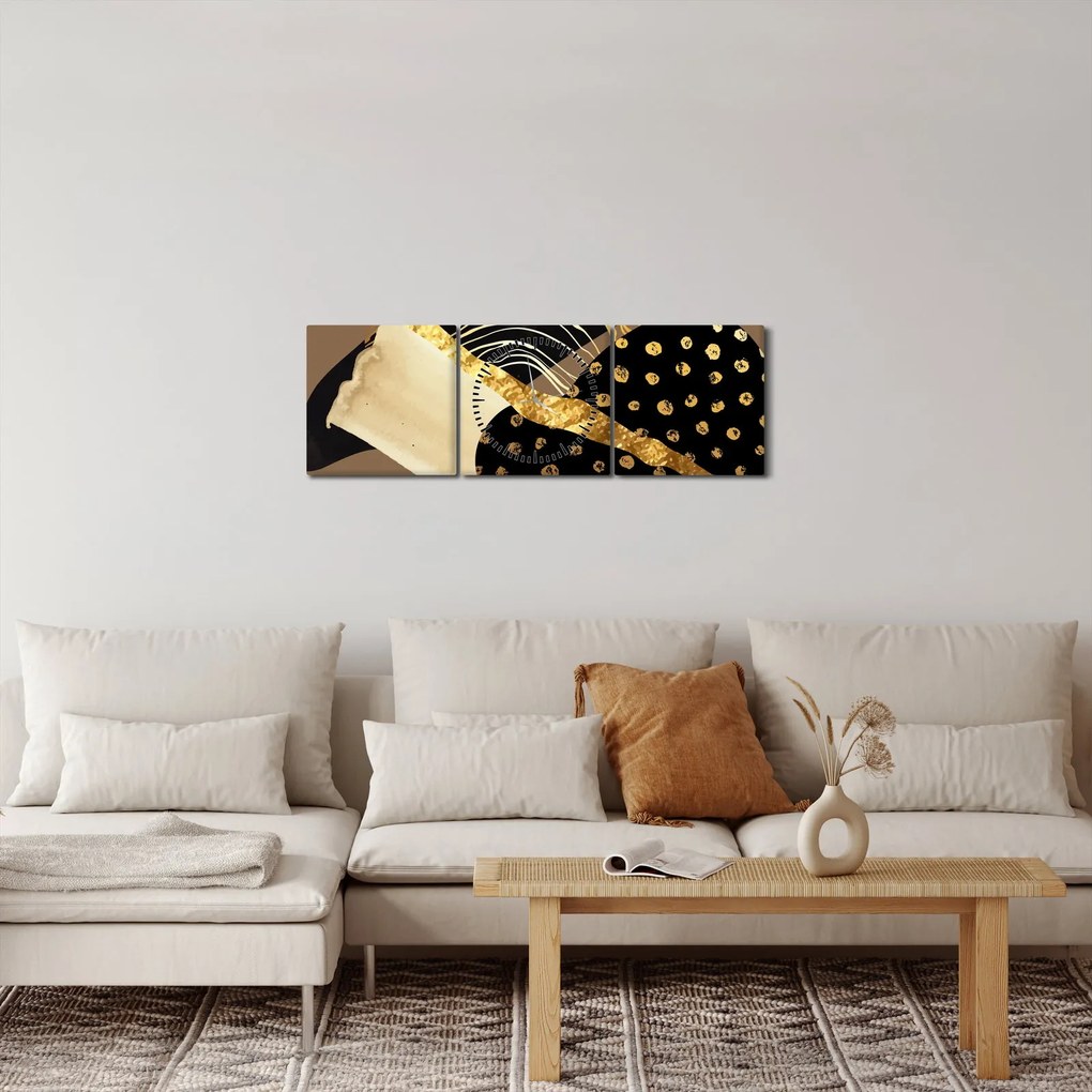 Tablou - Abstracție maro auriu N⁰1 (cu ceas) (90x30 cm)