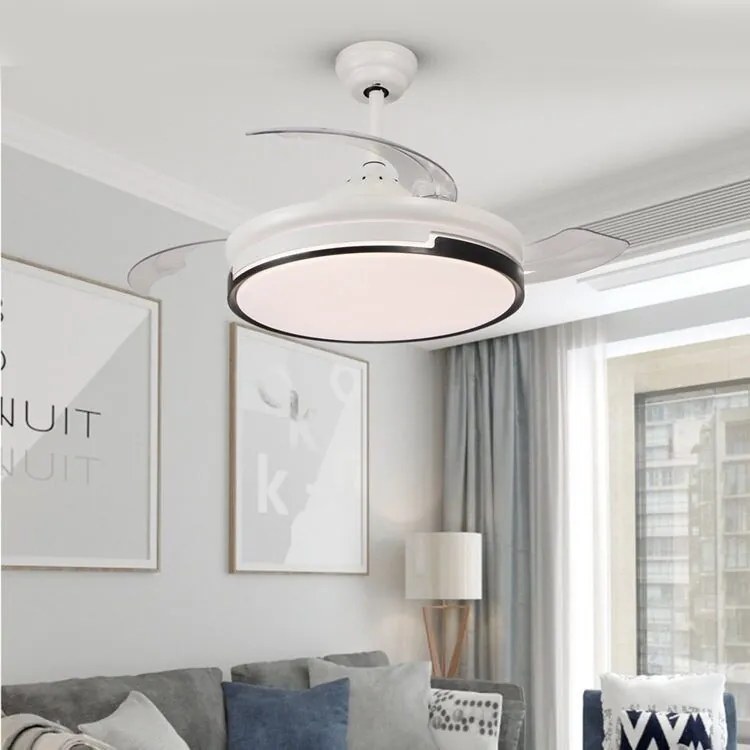 Ventilator Plafon LED cu Lumină în 3 Tonuri, Motor Cupru, Temporizare și Telecomandă, Alb+Negru