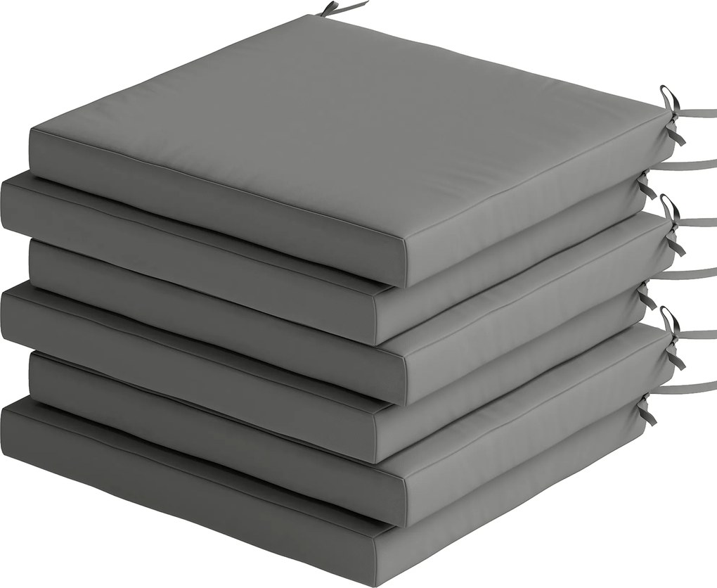 Outsunny Set pernuțe pentru scaune de sufragerie 46x42x7 cm 6 piese cu husă lavabilă și benzi hidrofug anti-UV Gri închis | Aosom Romania