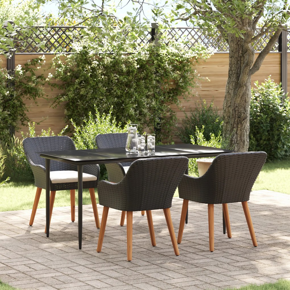 vidaXL Set de dining pentru grădină de 5 piese din ratan negru