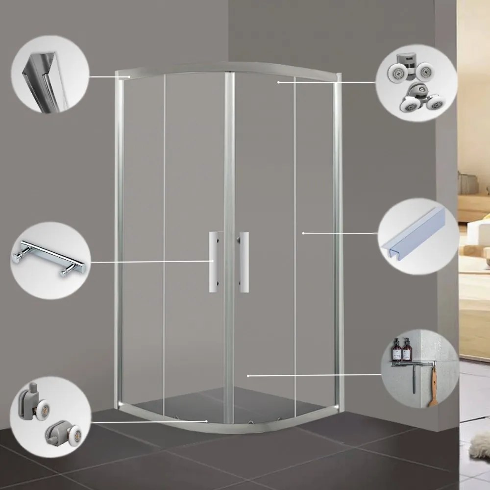 Cabină de duș curbată Spirit Clear 90x90x180 cm, fără cădiță de duș