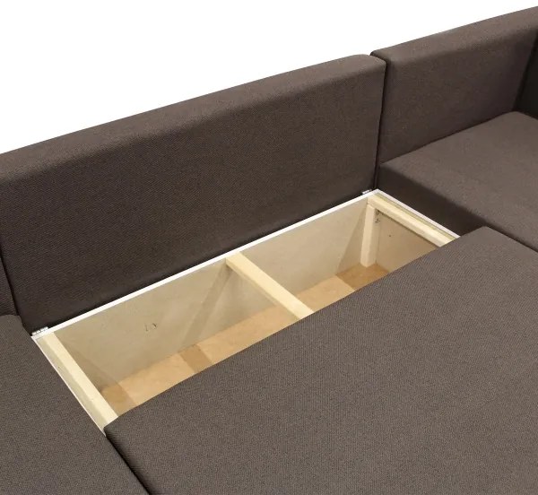 Canapea colțar SEYA, extensibilă în U, universală, cu spațiu de depozitare, maro