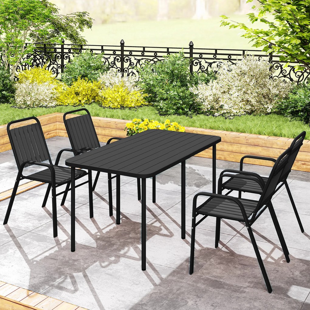 Outsunny Set 4 Scaune de Grădină Stivuibile Scaune de Exterior 56x66x91 cm Negru | Aosom Romania