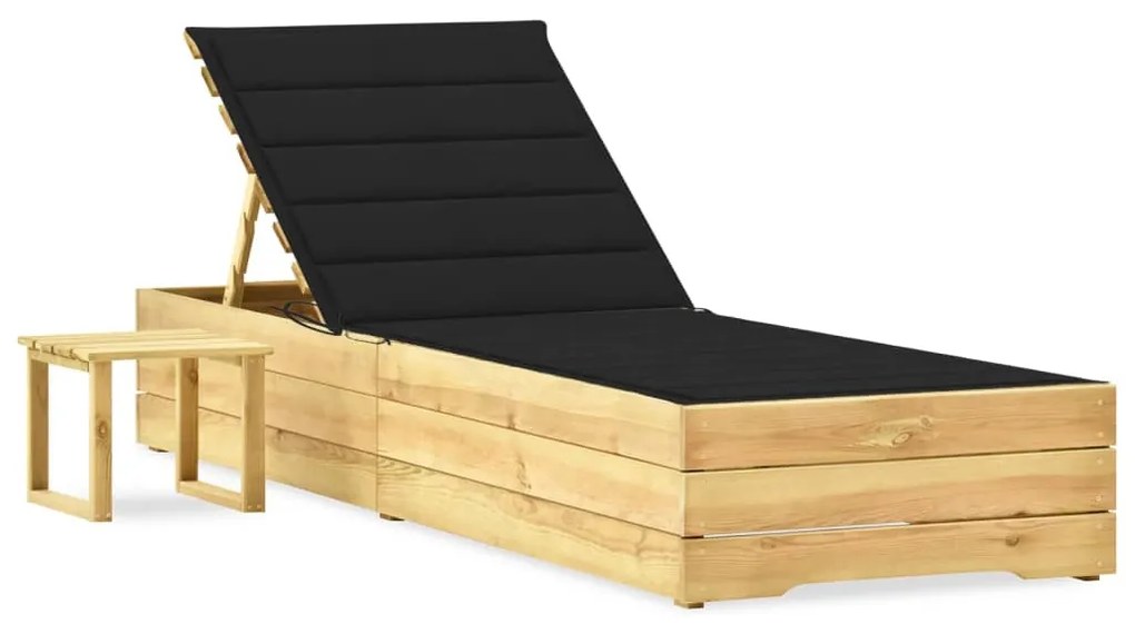 vidaXL Șezlong de grădină cu masă și pernă, lemn de pin tratat