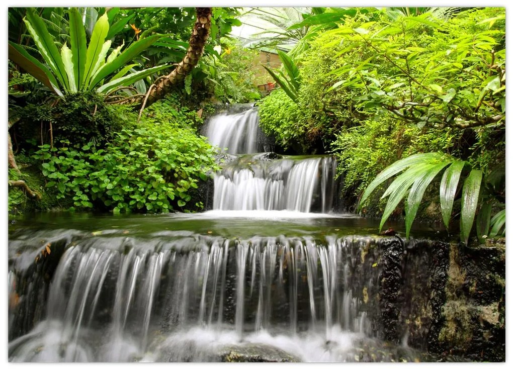 Tablou pe sticlă - Cascadă în pădurea tropicală (70x50 cm)