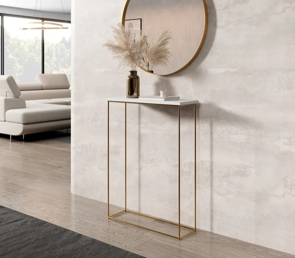Consolă hol, 60x20x80 cm Sili 1, ADRK Furniture (Culoare: Alb / Stejar Lancelot)
