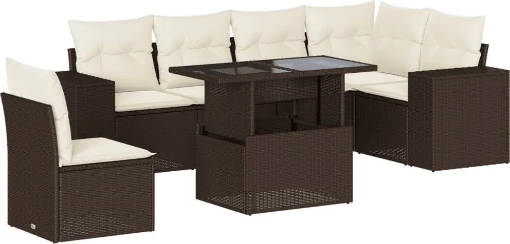 vidaXL Set canapele de grădină cu perne, 7 piese, maro, poliratan