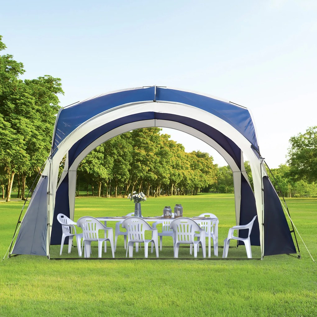 Outsunny Cort Cupolă pentru 6-8 Persoane, Pavilion, Protecție împotriva Soarelui și Ploii Mărunt, 3,5 x 3,5 x 2,22 m, Albastru | Aosom Romania