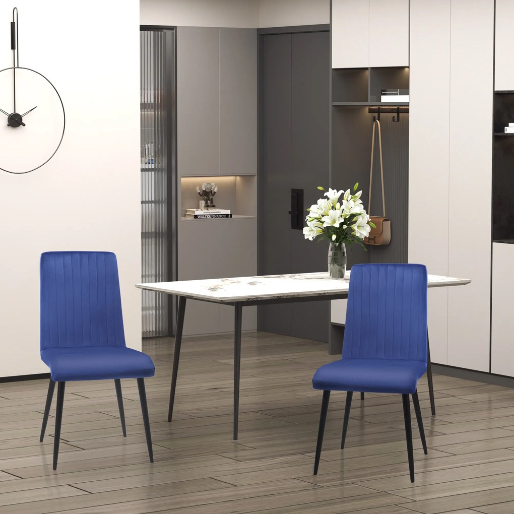 HOMCOM Set 2 Scaune Fără Brațe pentru Masa de Dining, Catifea Albastră, Design Modern și Confortabil | Aosom Romania