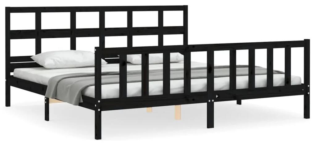 3193035 vidaXL Cadru pat cu tăblie 200x200 cm, negru, lemn masiv
