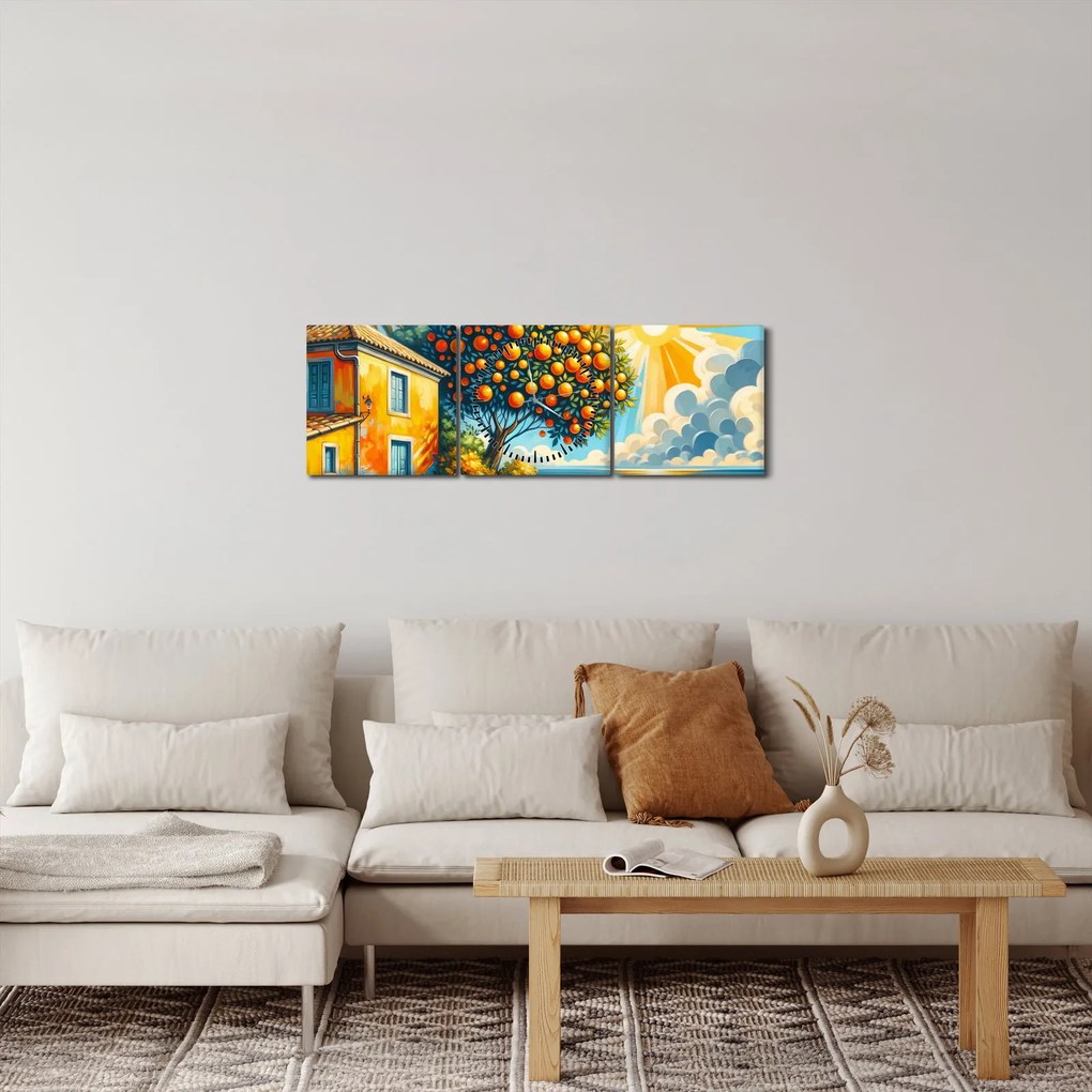 Tablou - Casă cu portocale I. (cu ceas) (90x30 cm)
