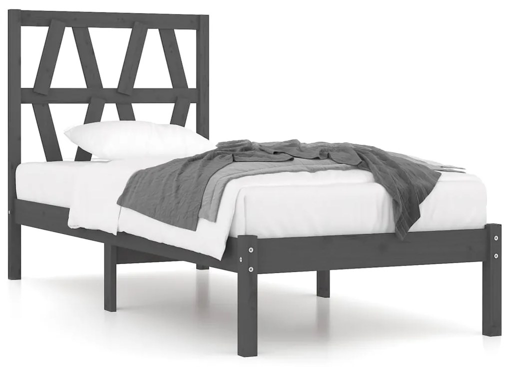 3103965 vidaXL Cadru de pat single, gri, 90x190 cm, lemn masiv de pin