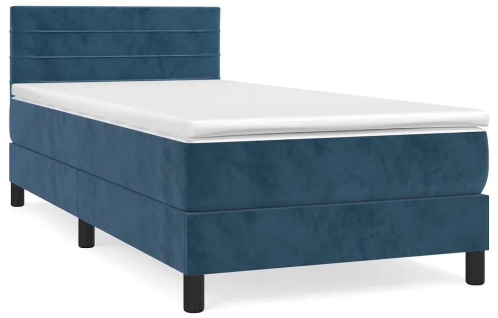 3141345 vidaXL Pat box spring cu saltea, albastru închis, 90x200 cm, catifea