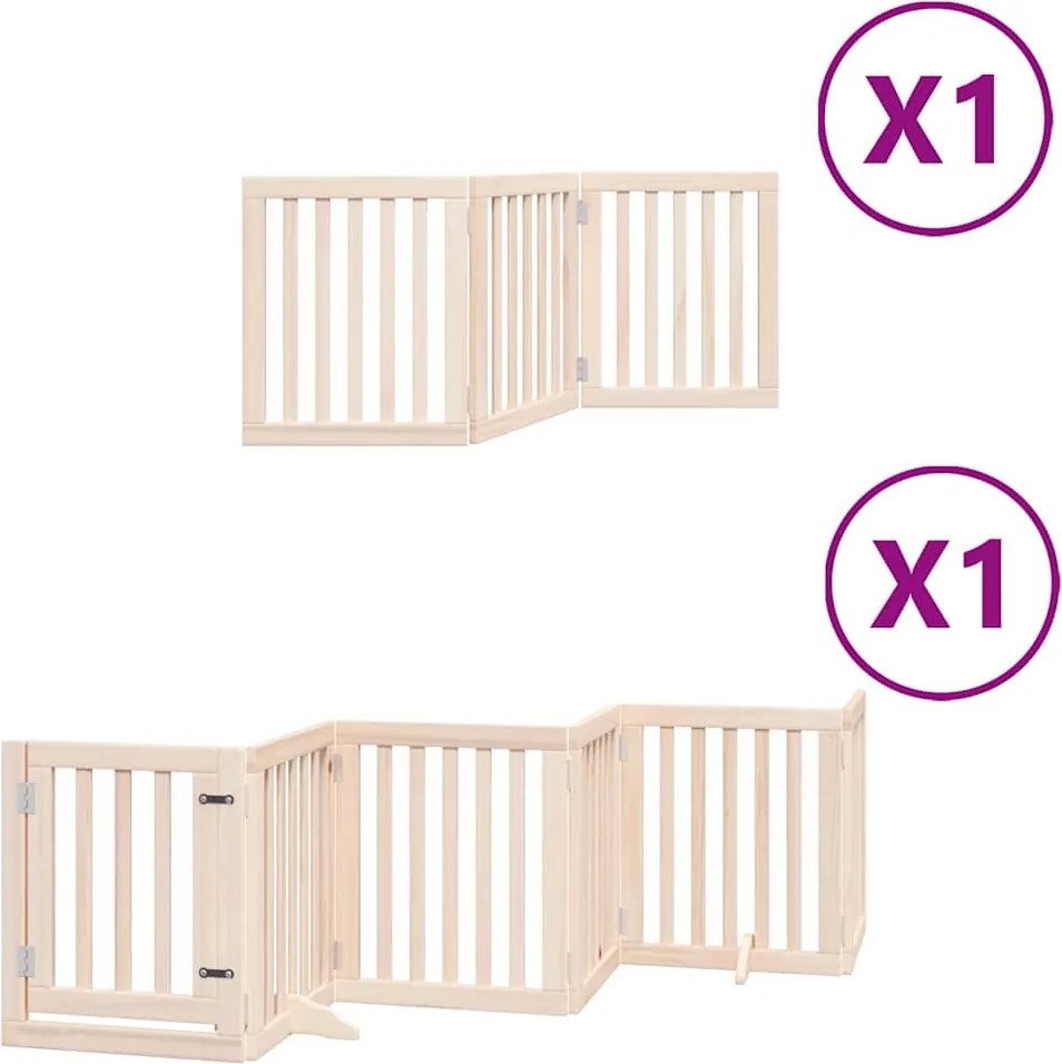 vidaXL Poartă de câini pliabilă cu ușă, 9 panouri, 450 cm, lemn plop