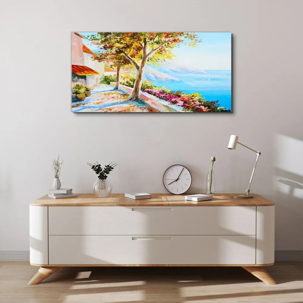 Tablou canvas flori copaci mare cer