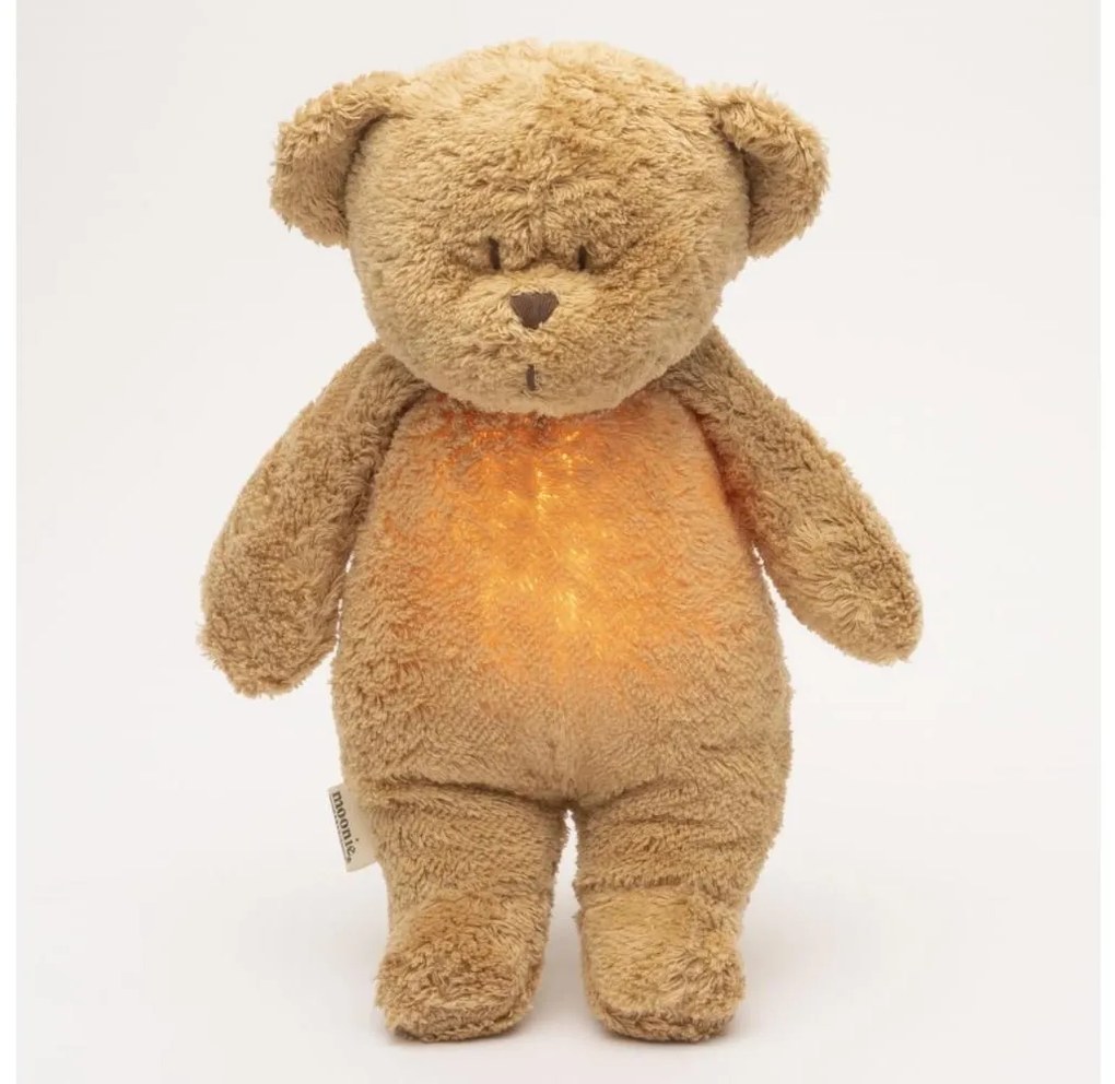 Pluș de îmbrățișat cu sunete și lumină Moonie ursuleț 2.0 organic cappuccino