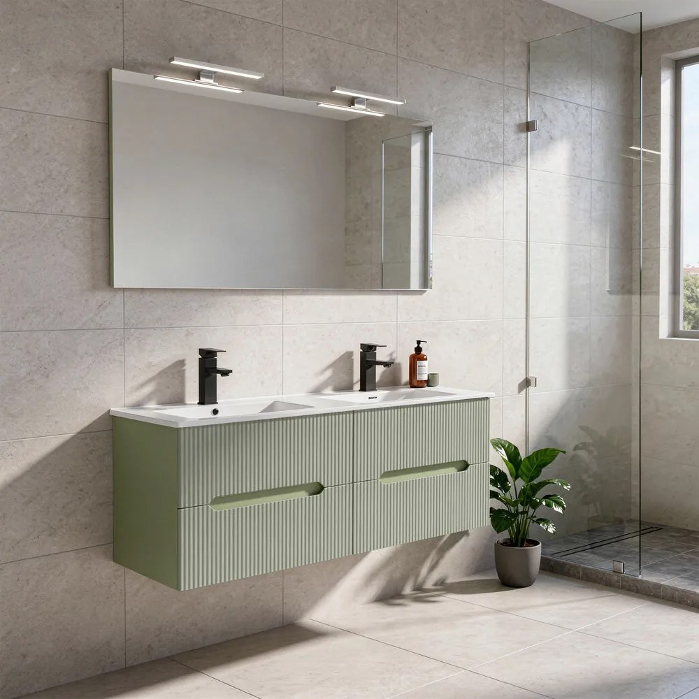 Trent 120 dulap de baie inferior cu chiuvetă ceramică (4 sertare) verde fistic - verde oliv