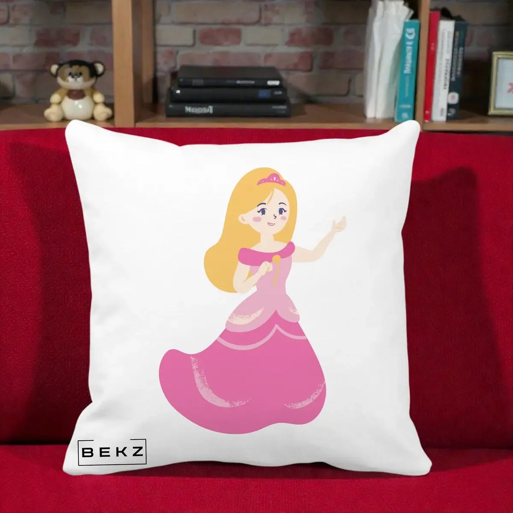 Perna Personalizata Printesa Roz cu Microfon, 40x40 cm, Alba Mata, Husa Detasabila, Perna Inclusa, BEKZ®
