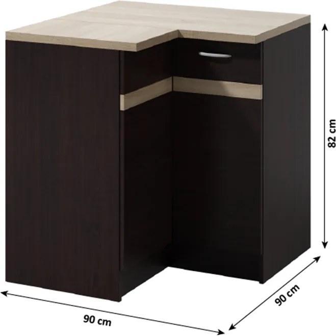 Dulap de jos de colţ, stejar sonoma închis/stejar sonoma, de stânga, LARESA 2 D90N