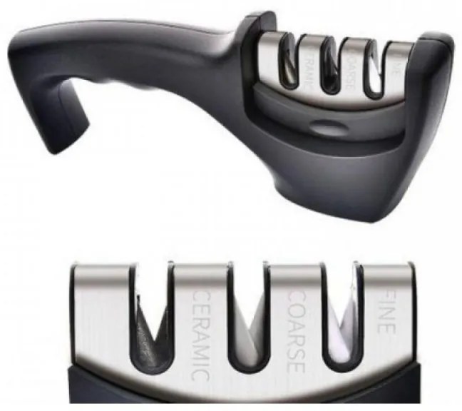 Ascuțitor de cuțite Bohmann BH 02-703, 3 sisteme de ascuțire, oțel tungsten, ceramică, negru