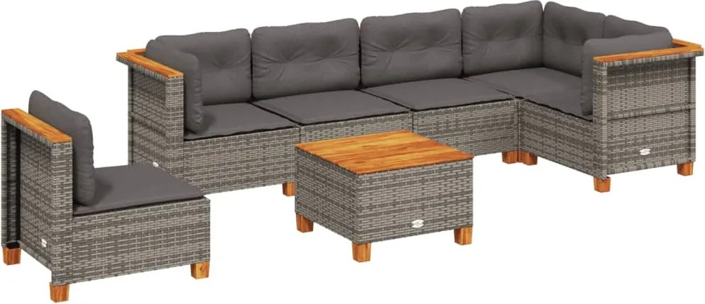 vidaXL Set canapele de grădină, 7 piese, cu perne, gri, poliratan