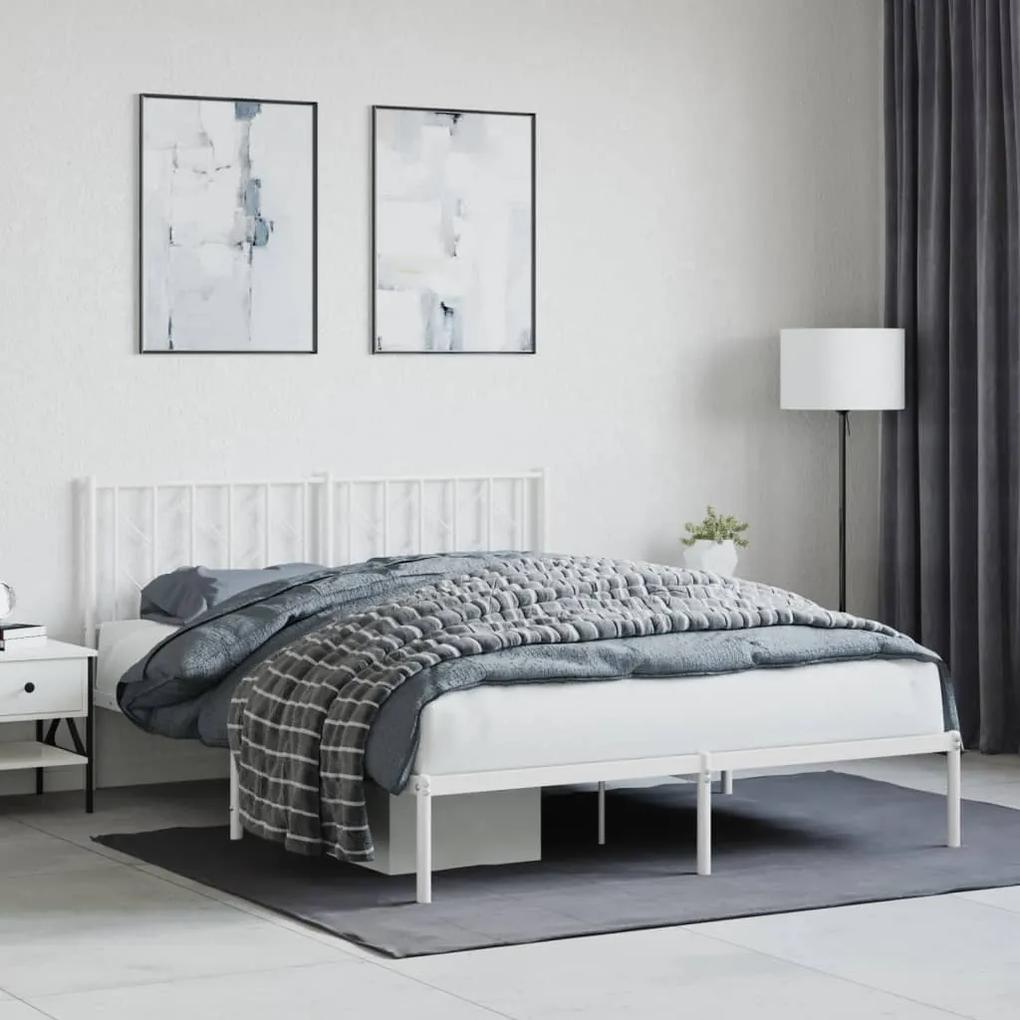 374488 vidaXL Cadru de pat metalic cu tăblie, alb, 150x200 cm
