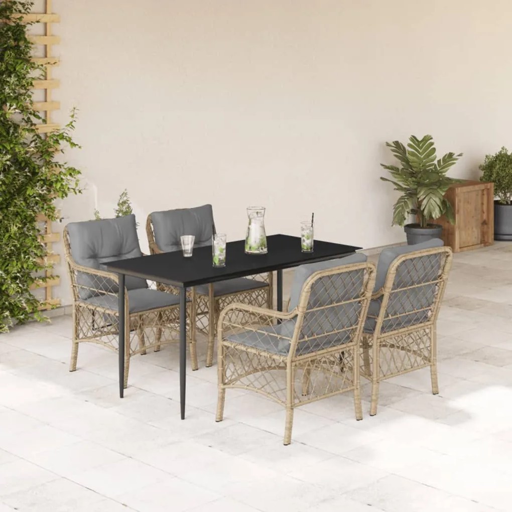 vidaXL Set mobilier pentru grădină, 5 piese, cu perne, bej, poliratan