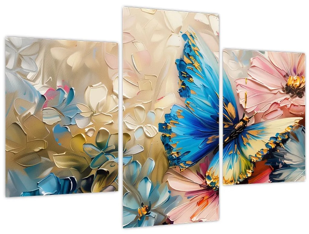 Tablou - Pictura de flori și fluturi (90x60 cm)