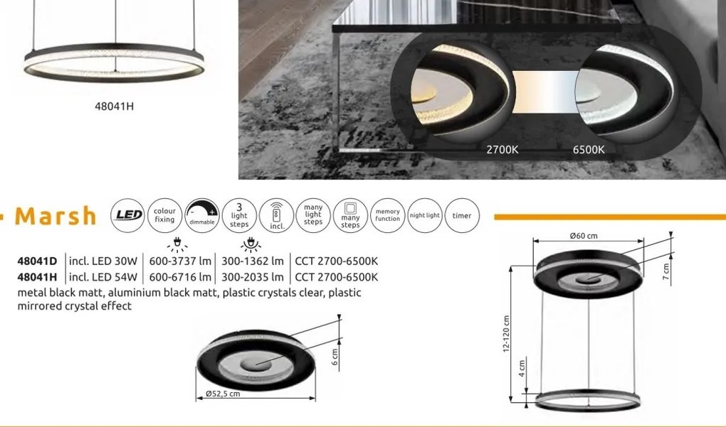 Lustra LED CCT cu telecomanda si inaltime reglabila MARSH