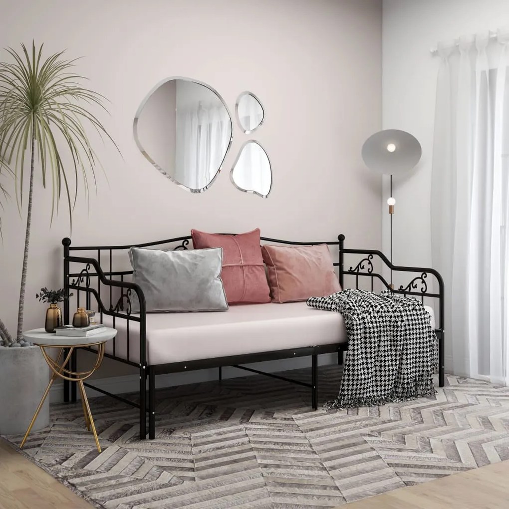 vidaXL Cadru pat canapea extensibilă, negru, 90x200 cm, metal