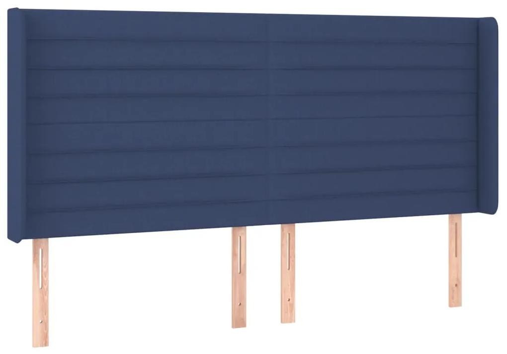Tablie de pat cu aripioare, albastru, 203x16x118 128 cm, textil 1, Albastru, 203 x 16 x 118 128 cm