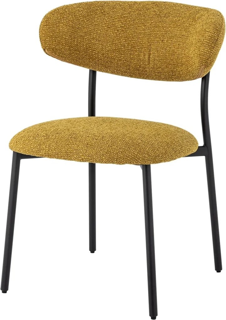 Scaun dining din bumbac galben și metal negru, spătar curbat și picioare reglabile, certificat FSC 100%, finisaj vopsit, 79 x 60 x 55 cm, „Manal”