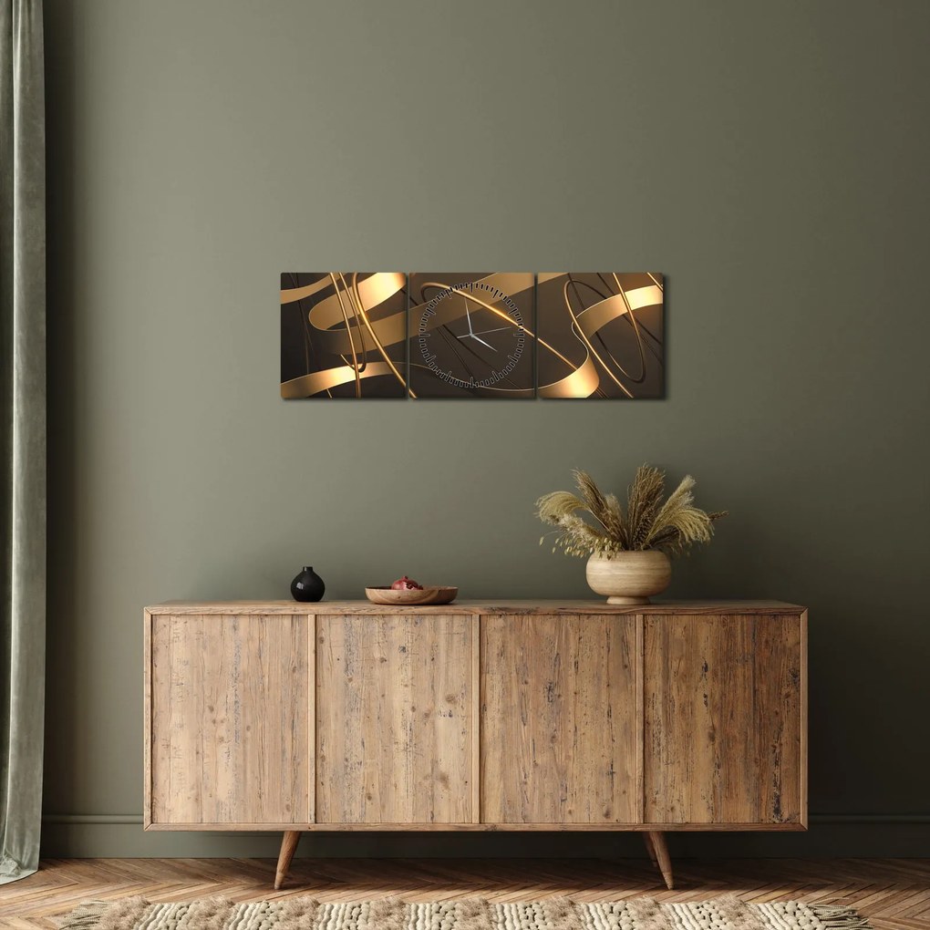Tablou - Panglici de bronz (cu ceas) (90x30 cm)