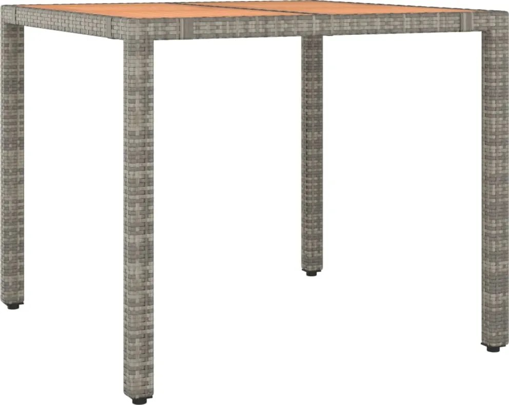 vidaXL Masă grădină blat din lemn, gri, poliratan/ lemn masiv acacia