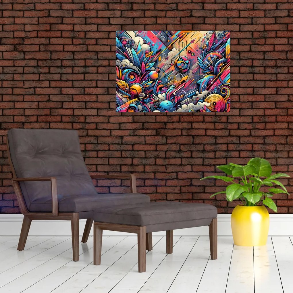 Tablou pe sticlă - Graffiti multicolor (70x50 cm)