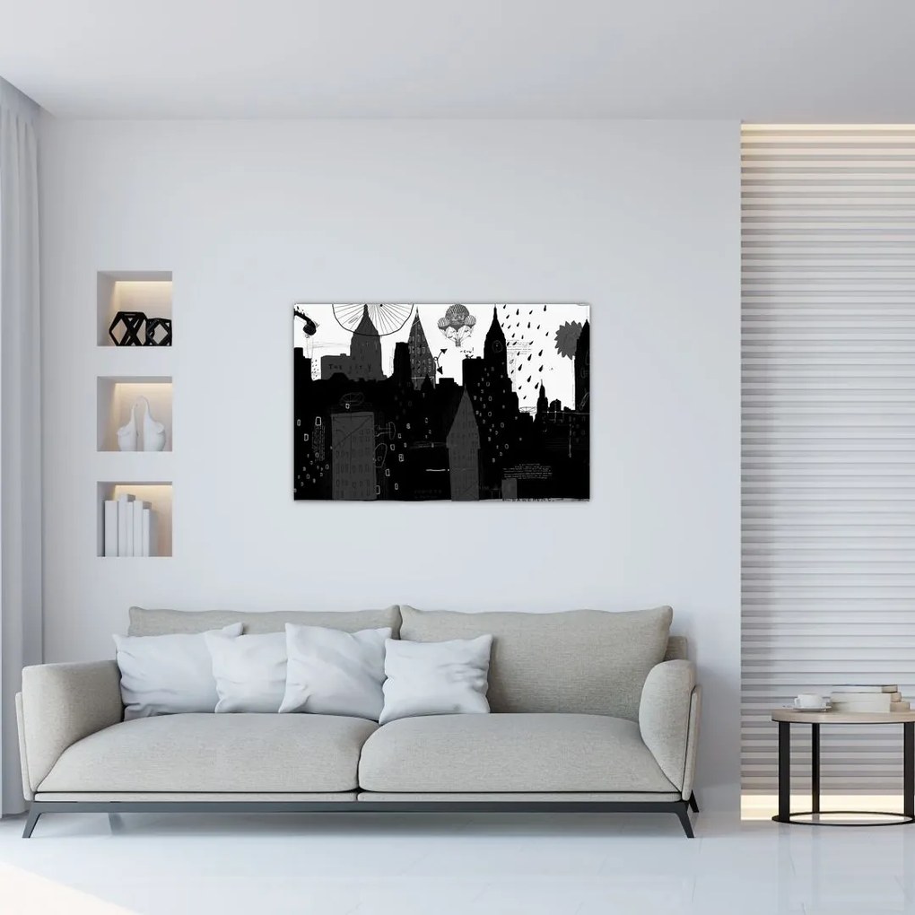 Tablou - Oraș cu inscripții și modele (90x60 cm)