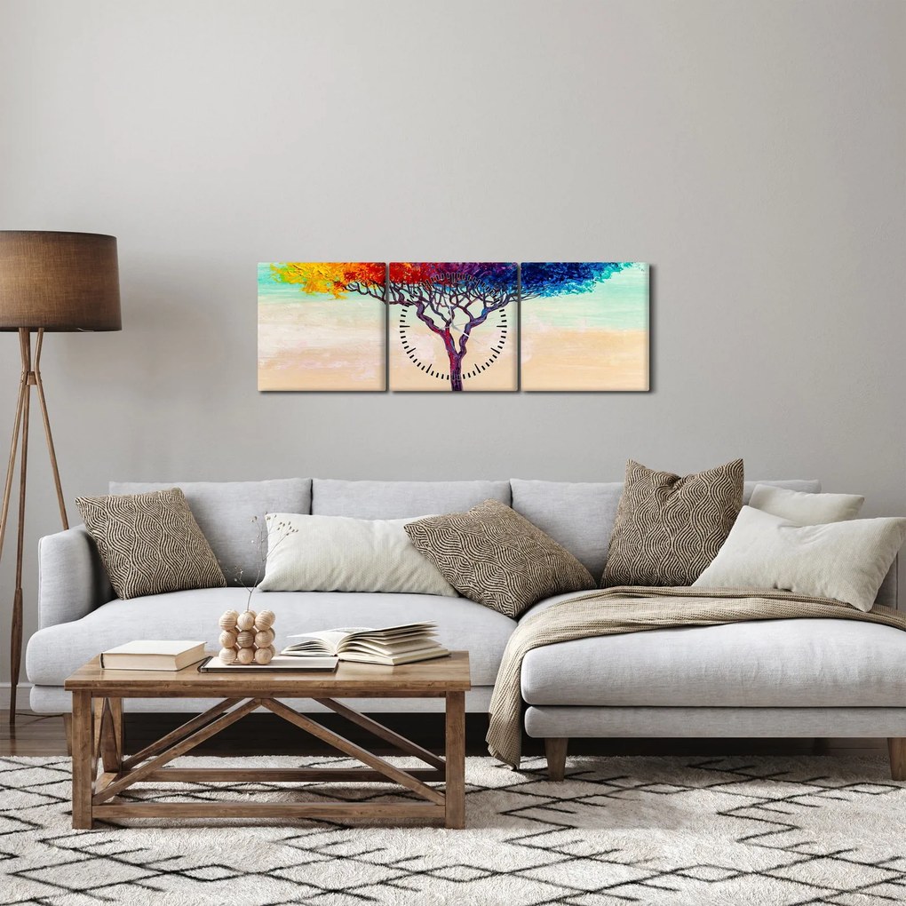 Tablou cu pom pictat (cu ceas) (90x30 cm)