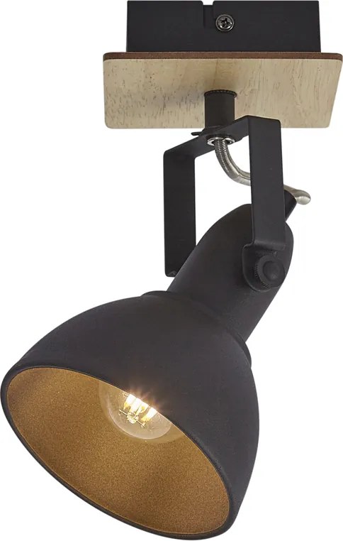 Spot industrial negru cu lemn rotativ și înclinabil - Jakub