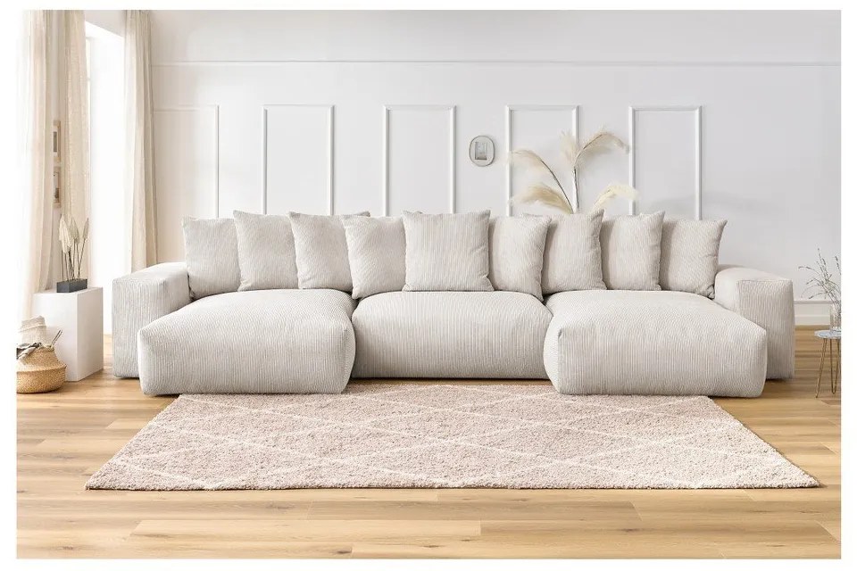 Colțar crem cu tapițerie din catifea reiată Voltaire – Bobochic Paris