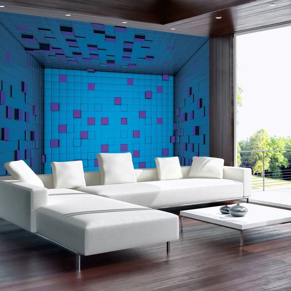 Fototapet - 3D încăpere din cuburi albastre (152,5x104 cm)