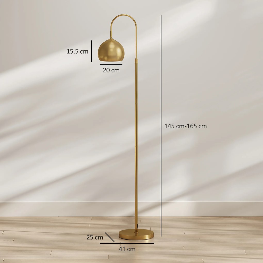 HOMCOM Lampadar modern 40W E27, înălțime reglabilă, abajur orientabil, întrerupător cu pedală, auriu | Aosom Romania
