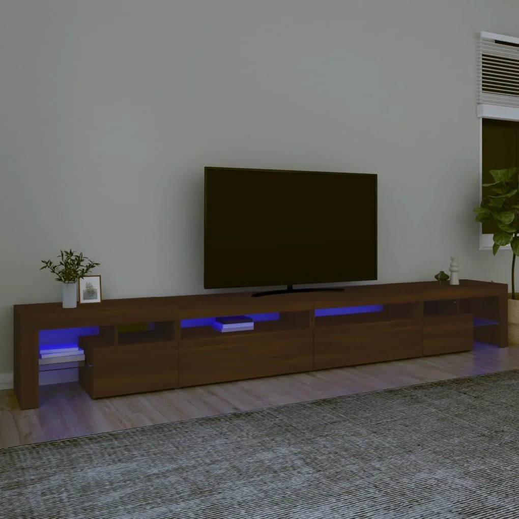 3152809 vidaXL Comodă TV cu lumini LED, stejar maro, 290x36,5x40 cm