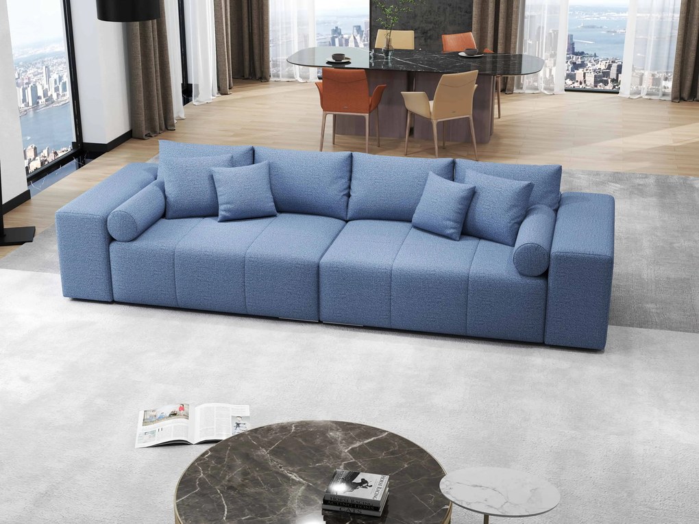 Canapea extensibilă dumonde cu ladă de depozitare si sezut confortabil din spuma high-density, Marbela Enjoy Blue XXL 295x100 cm