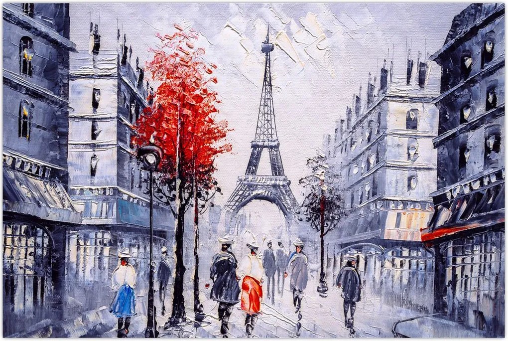 Tablou - Străzi din Paris, pictură în ulei (90x60 cm)