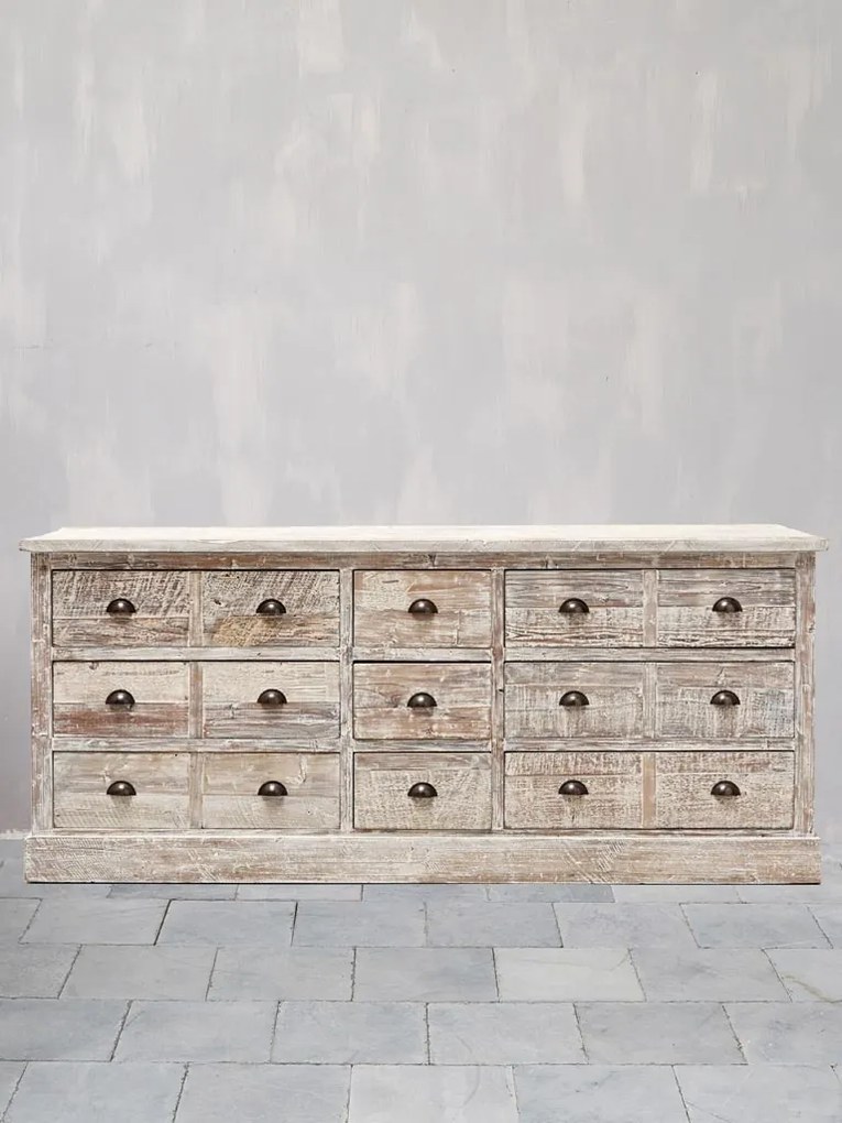 Bufet din lemn de pin, cu 15 sertare, aspect vintage, Chehoma