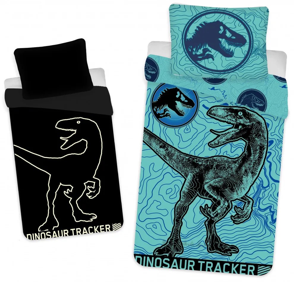 Jurassic World Dinosaur Tracker Set de Lenjerie de Pat Fosforescent 140×200 cm, 70x90 cm