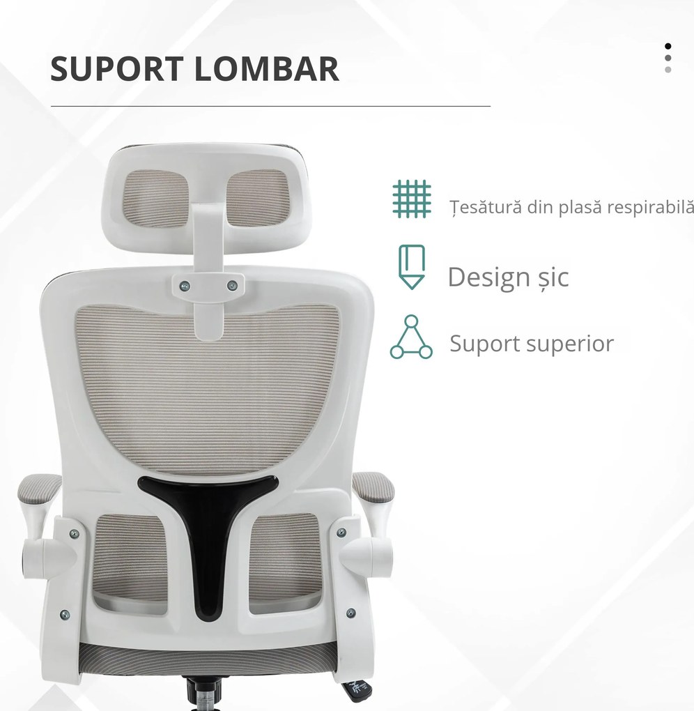 Vinsetto Scaun Birou Spătar Înalt din Plasă pentru Calculator cu Tetiera Reglabilă Suport Lombar Gri | Aosom Romania