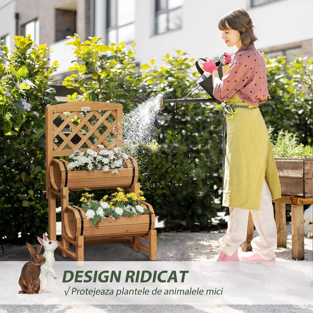 Outsunny Jardinieră Lemn de Brad Formă Butou Design Înălțat Galben 45x45x80cm pentru Grădină | Aosom Romania