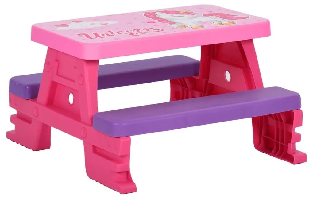 Masa de picnic pentru copii, cu banci, roz, 79x69x42 cm