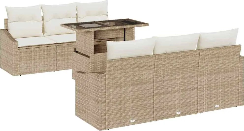 vidaXL Set de canapele pentru grădină 7 pcs Bej Rattan poli